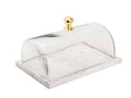 Rectangular Marble Cake Dome with Gold Knob