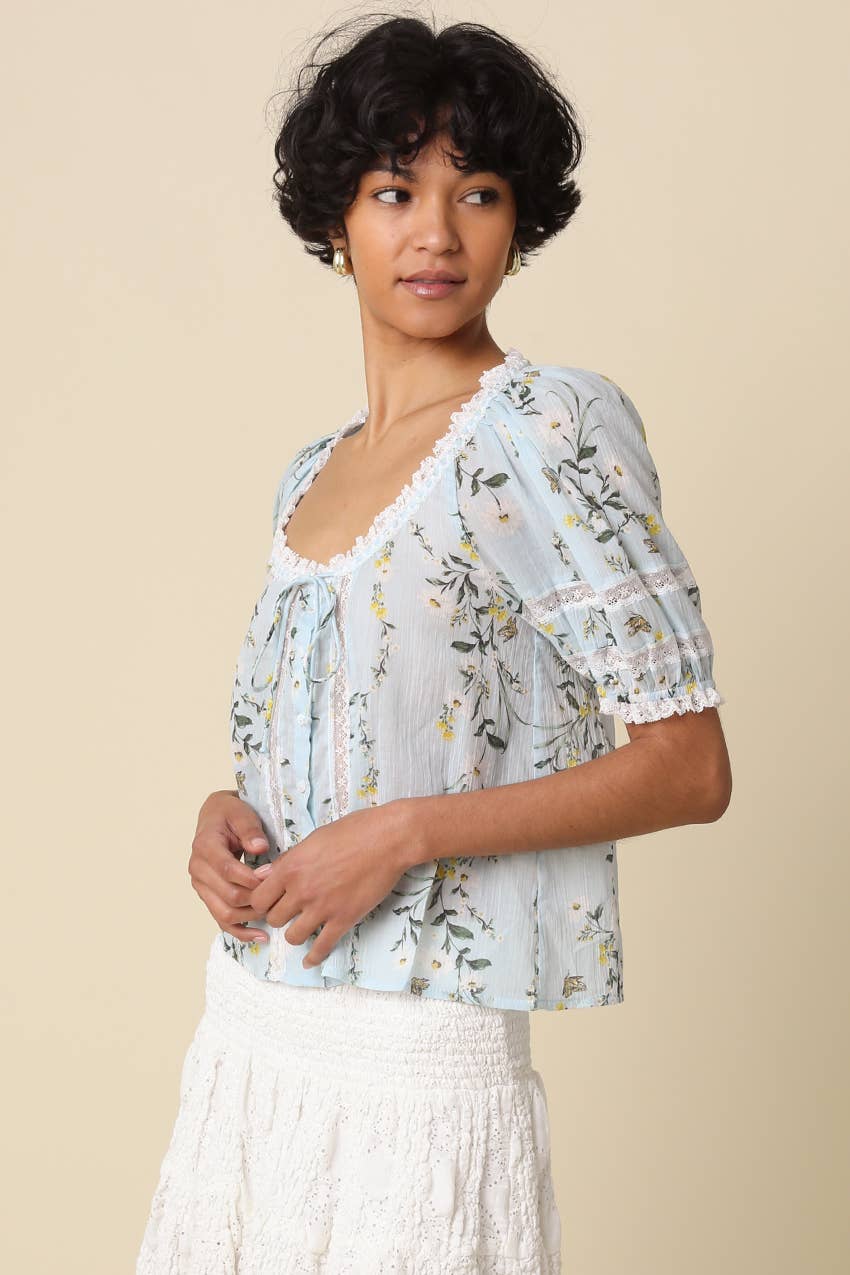 Maribel Floral Tie-Front Blouse