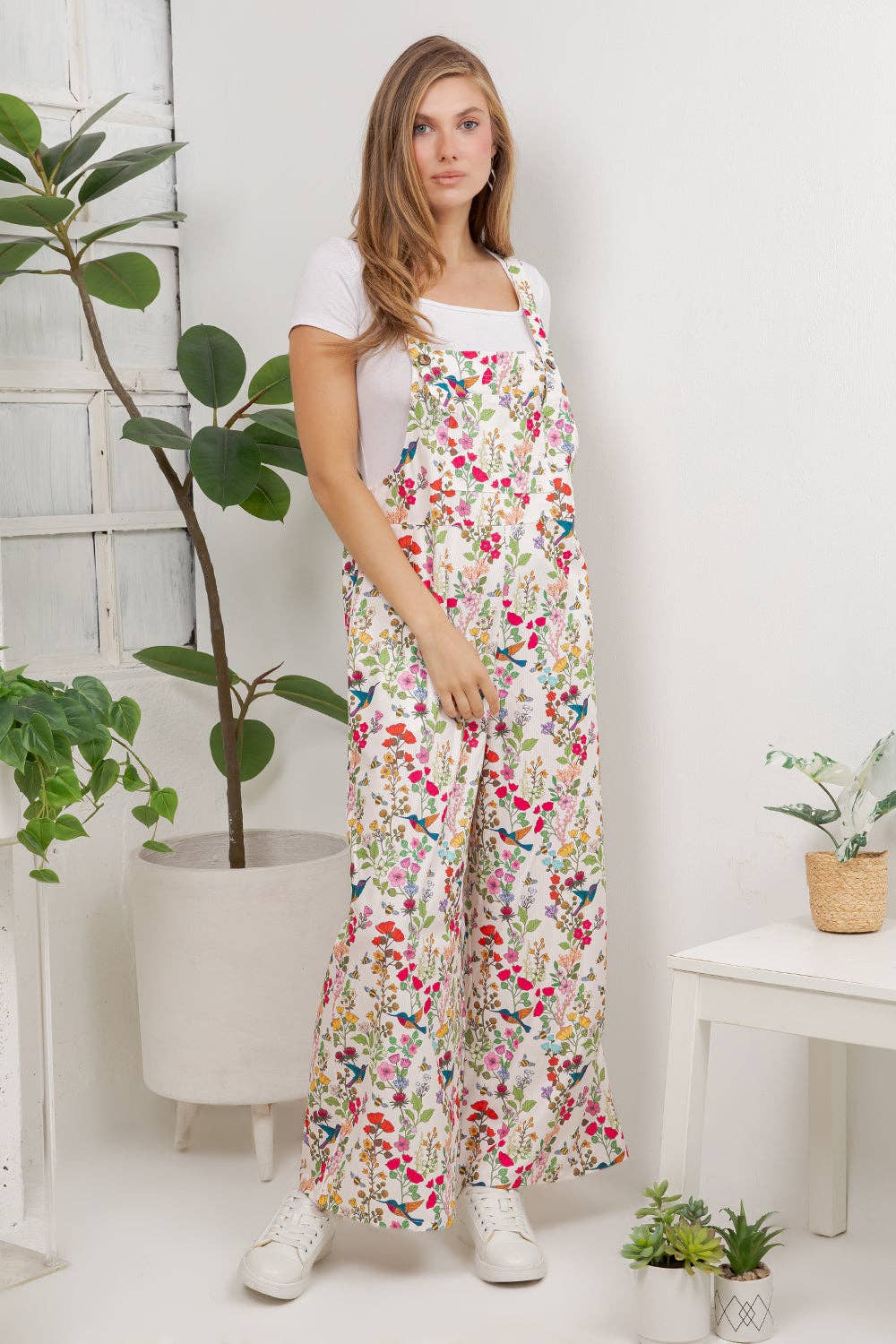 Floral Humming Birds Jumpsuit (Wide Leg)