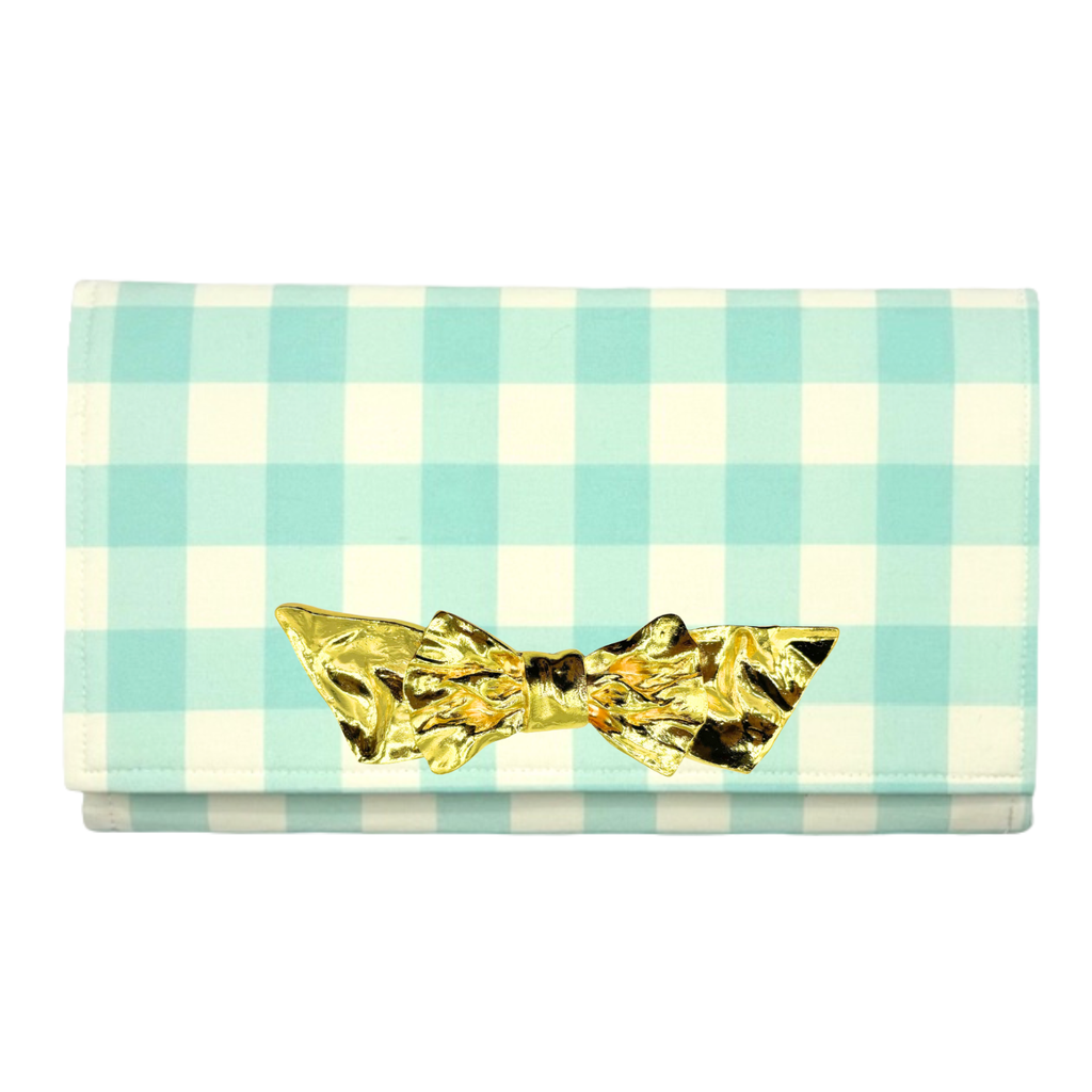 Blue and White Buffalo Check Clutch