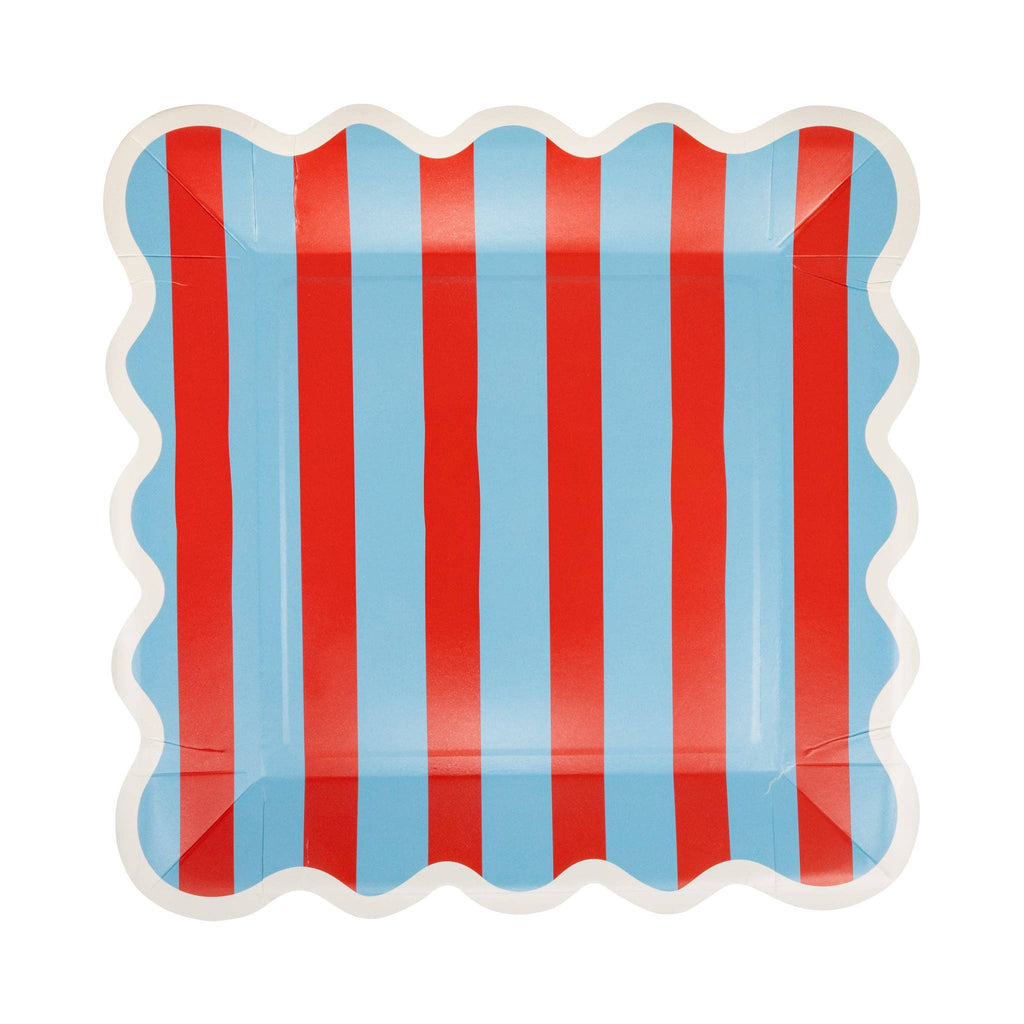 BAM1241 - Blue & Red Striped Paper Plate - 9"
