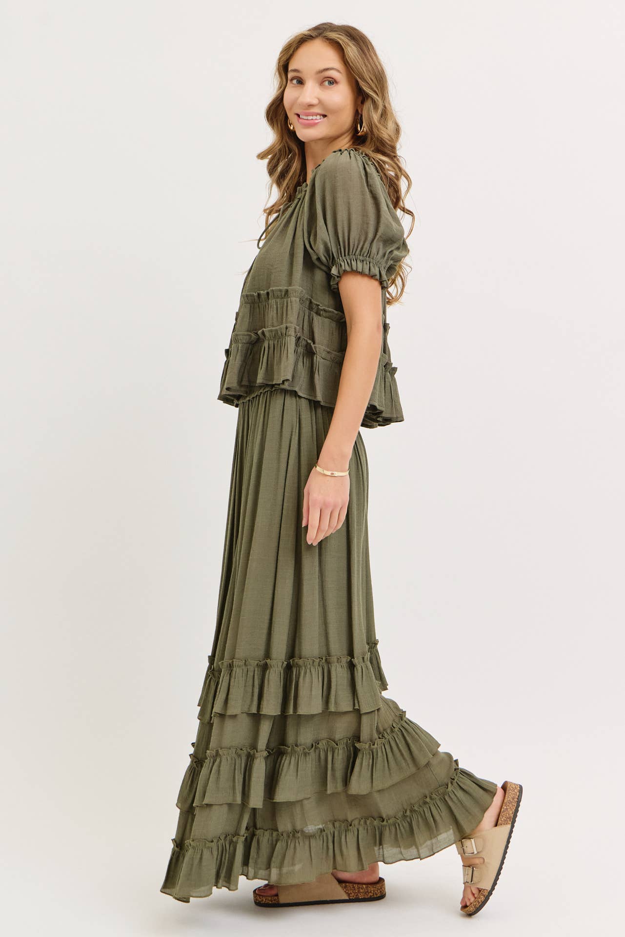 EASY FLOWY TIERED RUFFLE MAXI SKIRT