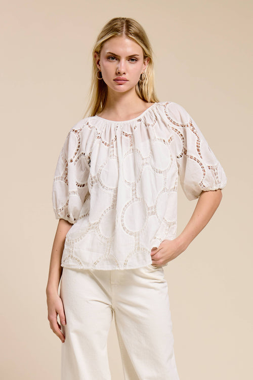 Bloom Eyelet Cotton Short-Sleeve Blouse