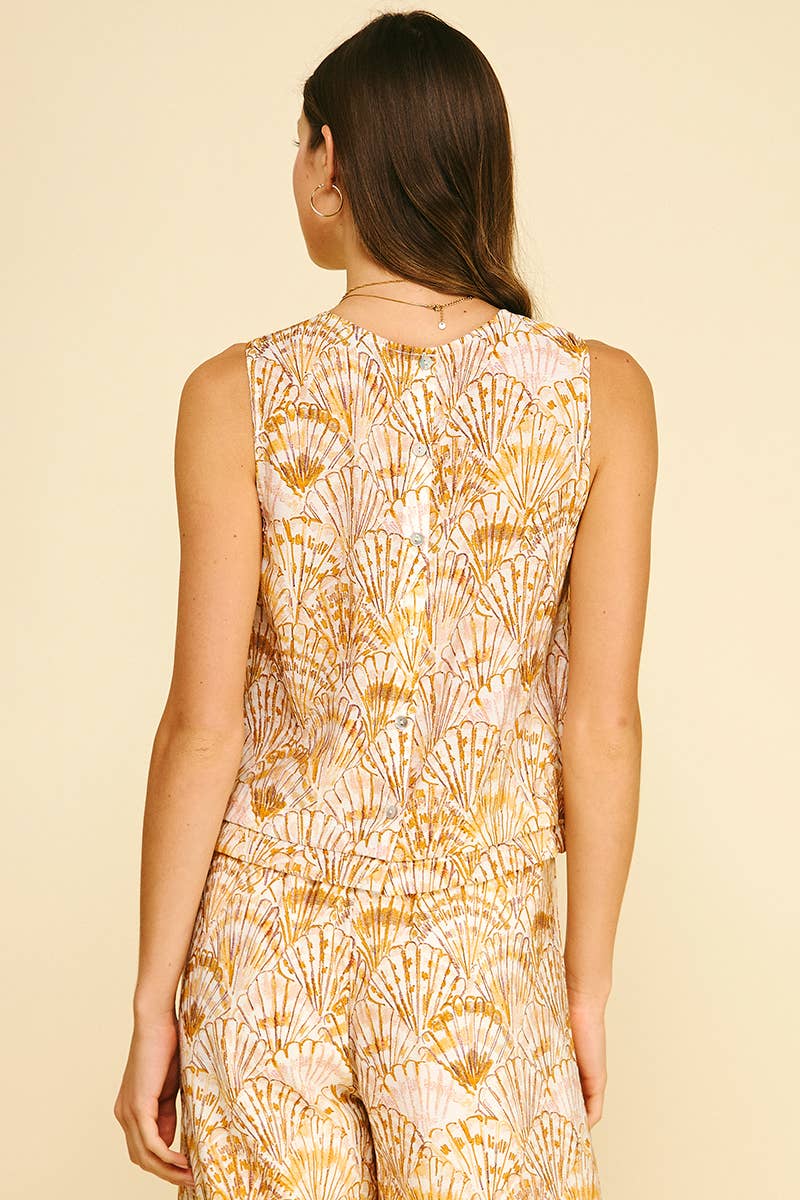 SEASHELL PRINT TOP WITH PLEATED DETAIL - 5363TD