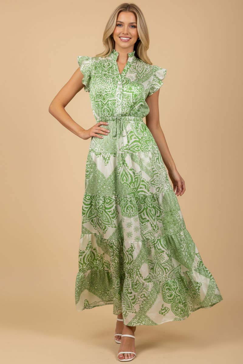 PAISLEY PRINT TIERED MAXI DRESS - 3775DW