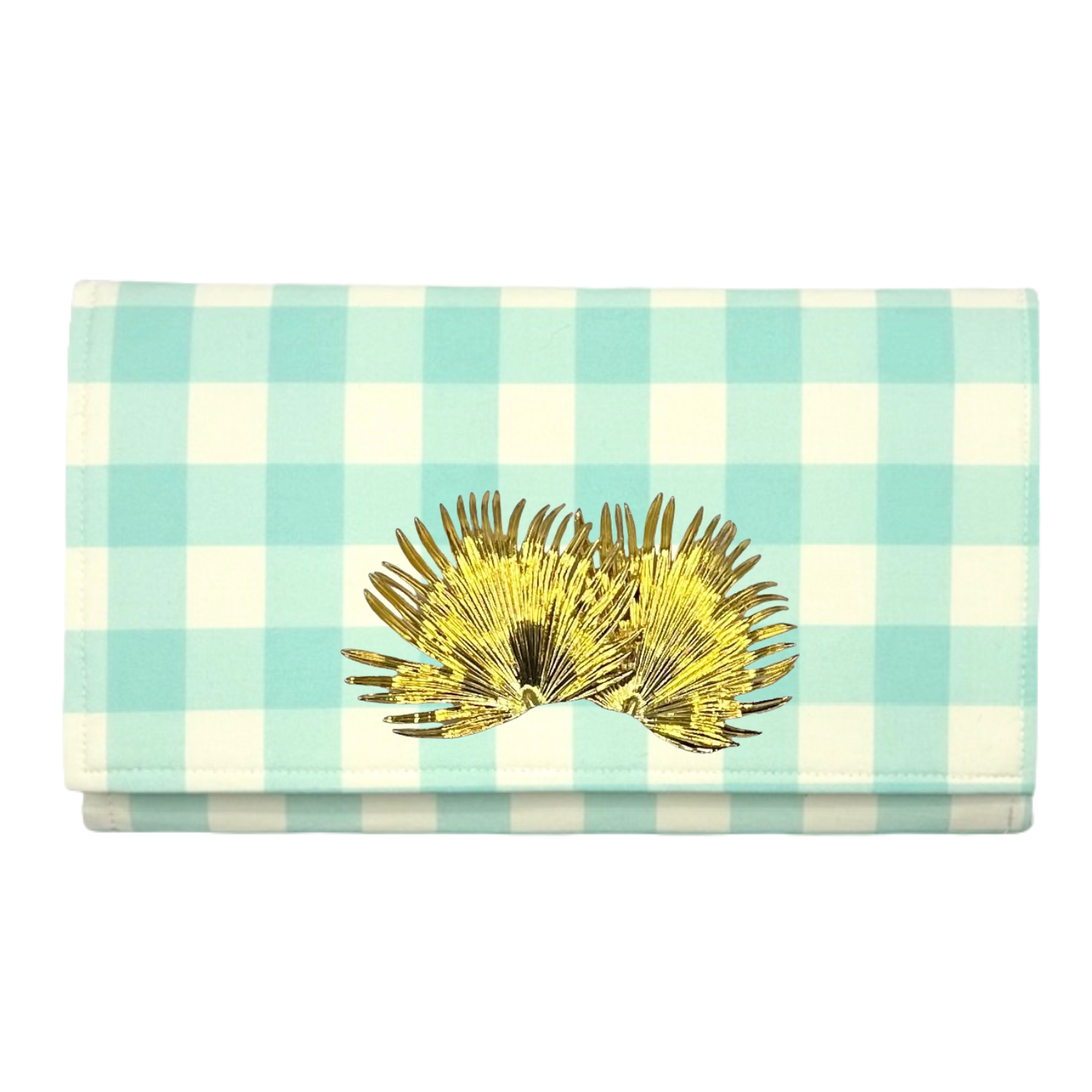 Blue and White Buffalo Check Clutch