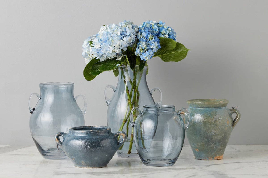 Glass Amphora Flower Vase, Large, Denim Blue