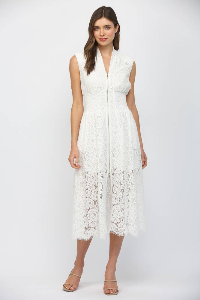 FRONT ZIP CLOSURE SLVL LACE DRESS FD34114