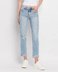 TUMMY CONTROL HIGH RISE CUFF SLIM STRAIGHT JEANS LV1302