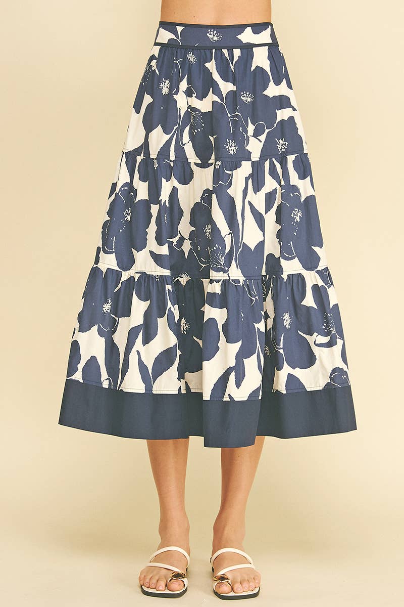 FLORAL TIERED MIDI SKIRT - 7235S