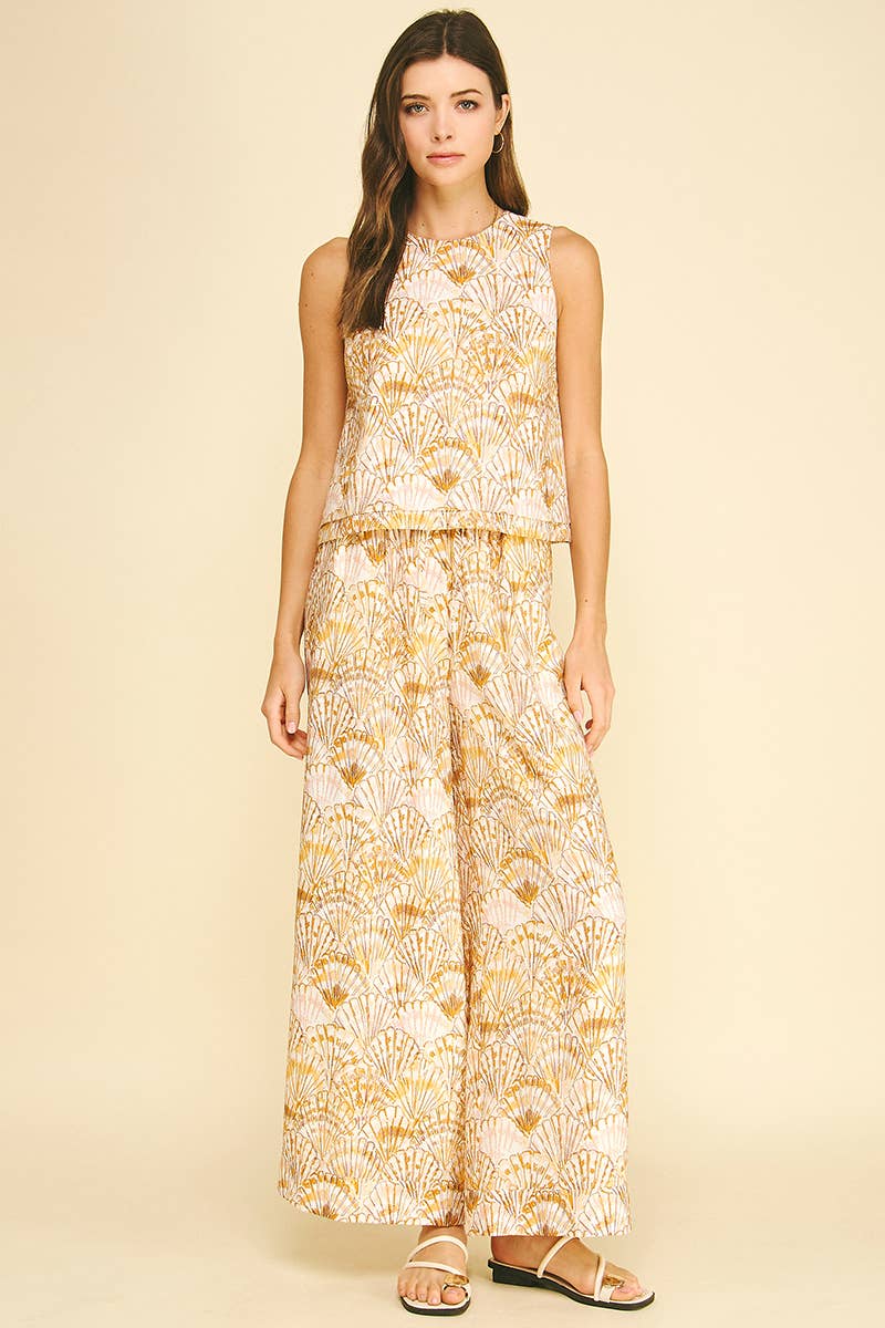 HIGH-WAISTED WIDE LEG SEASHELL PANTS - 4748BJ