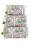 Black Floral print Quilted Cotton Toiletry Bag Set