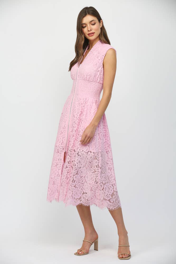 FRONT ZIP CLOSURE SLVL LACE DRESS FD34114