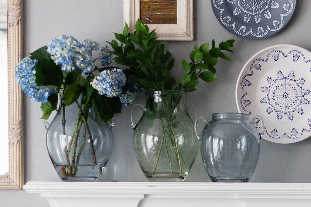 Glass Amphora Flower Vase, Small, Sage Green