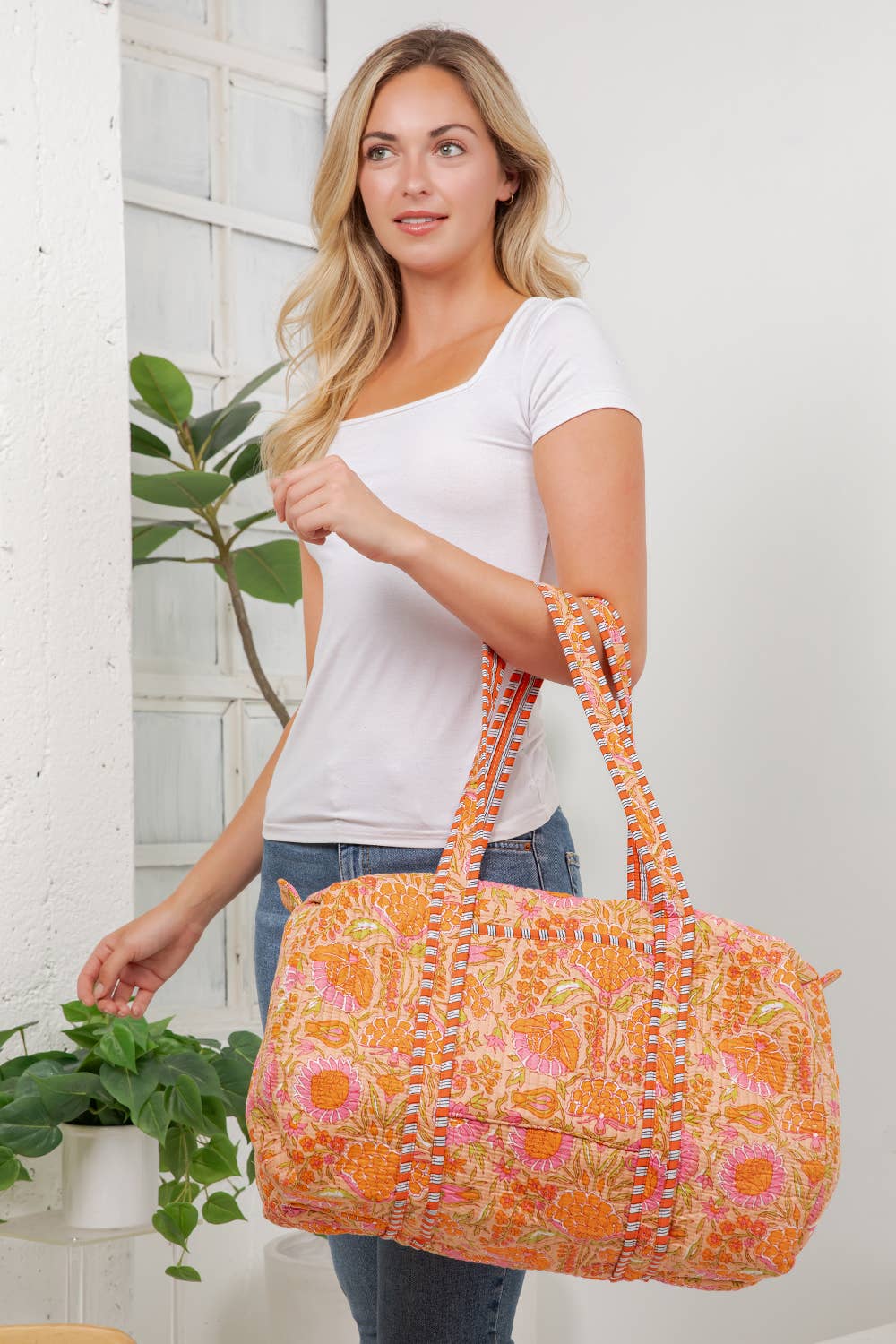 Floral Quilted Cotton Duffle Bag