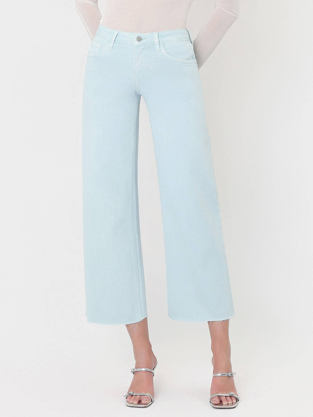 HIGH RISE WINTER SKY COLOR CROP WIDE LEG JEANS T5894WSK