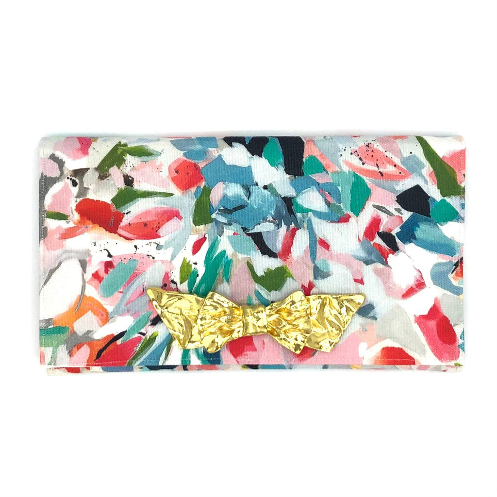 Painterly Linen Paulette Clutch w/ Pink Linen Lining