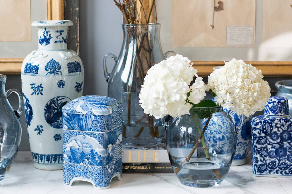 Glass Amphora Flower Vase, Large, Denim Blue