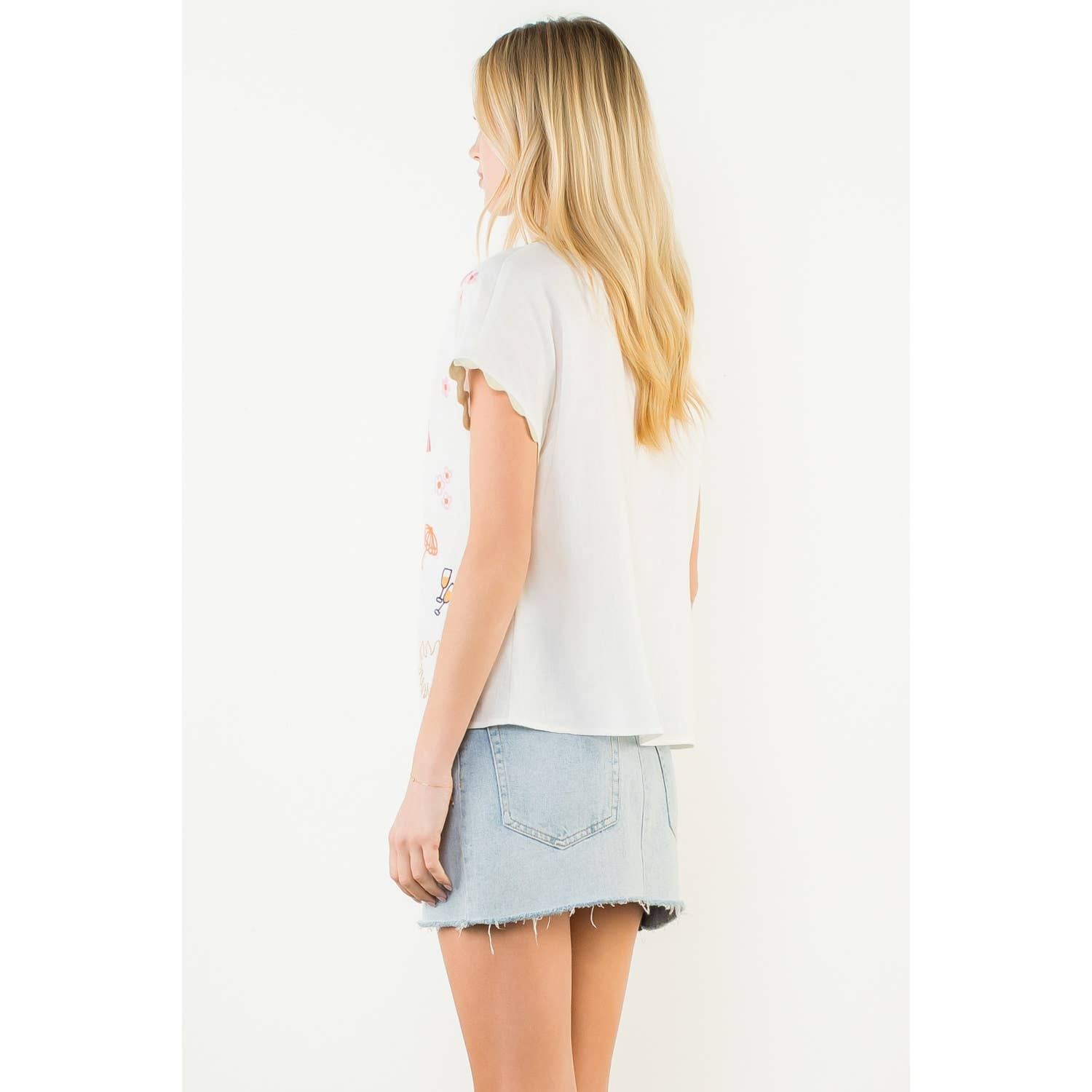 Short Sleeve Embroidery Detail Top