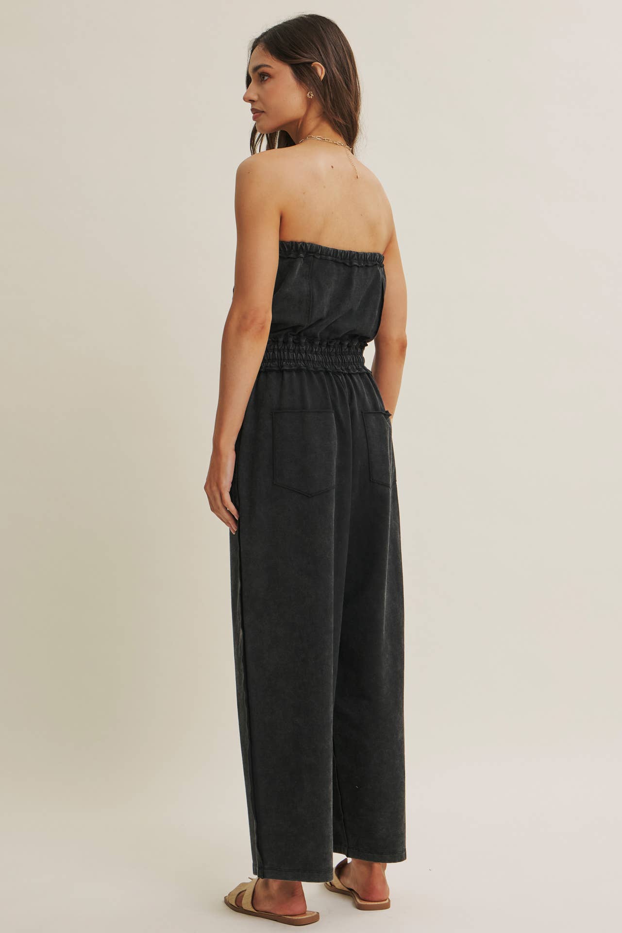 BEACH TOWN WEEKEND MINERAL-WASHED STRAPLESS JUMPSUIT
