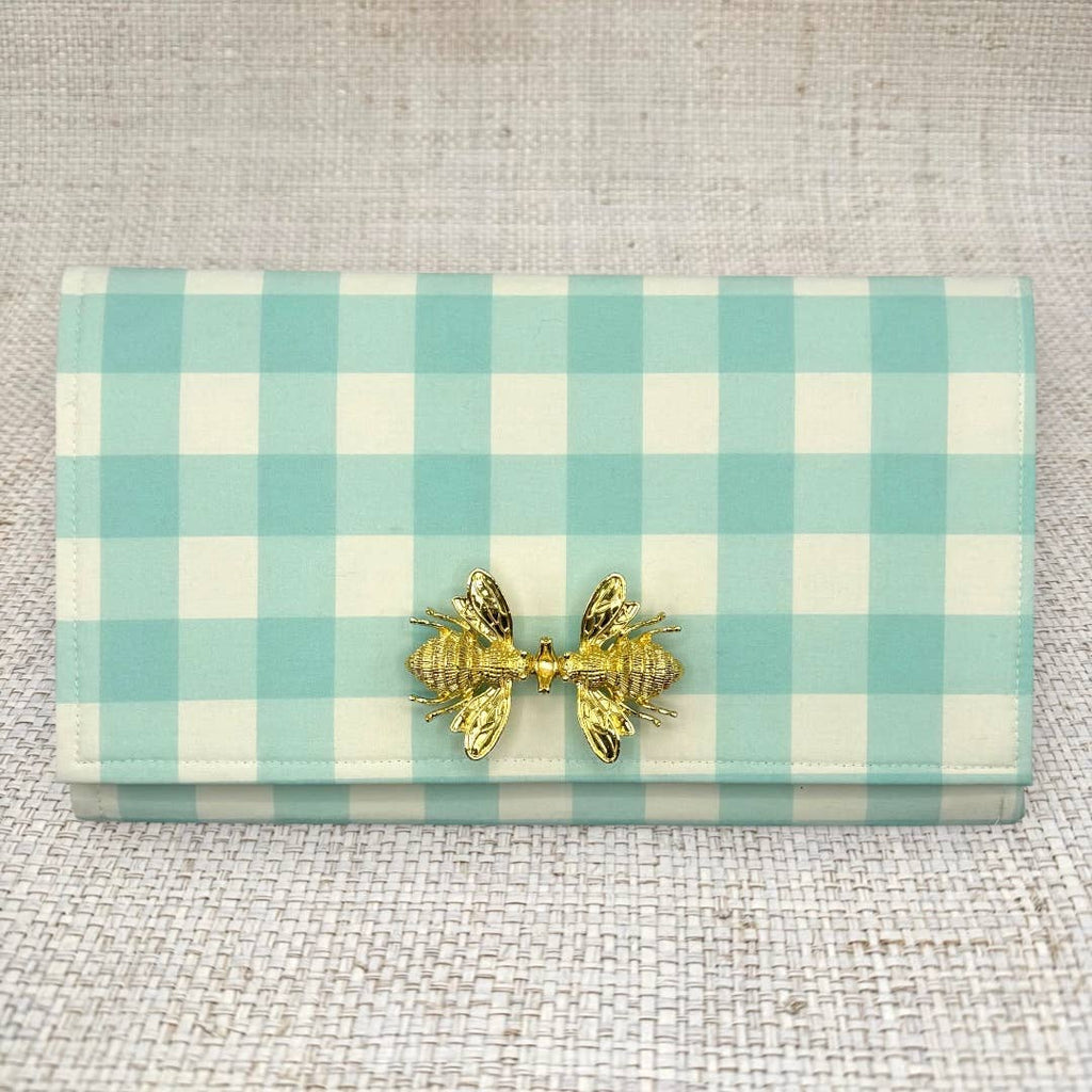 Blue and White Buffalo Check Clutch