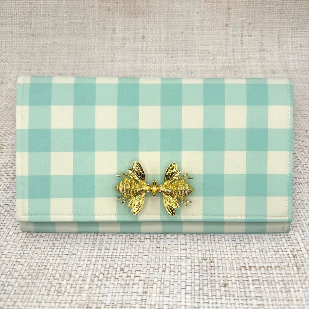 Blue and White Buffalo Check Clutch
