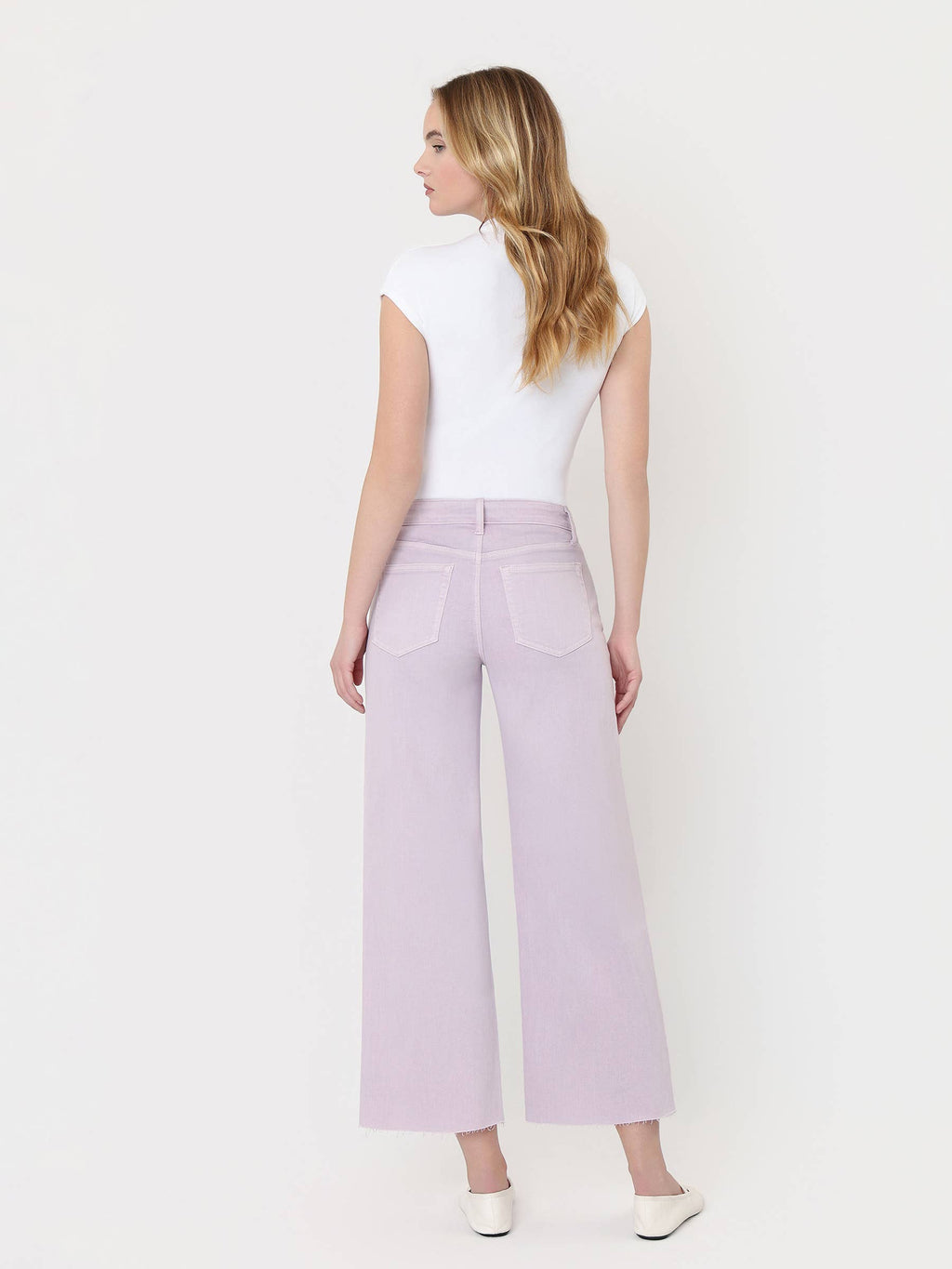 HIGH RISE LAVENDER COLOR CROP WIDE LEG JEANS T5894LVD