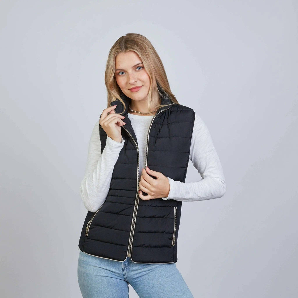The Icon Perfect Fit Puffer Vest in Black & Khaki