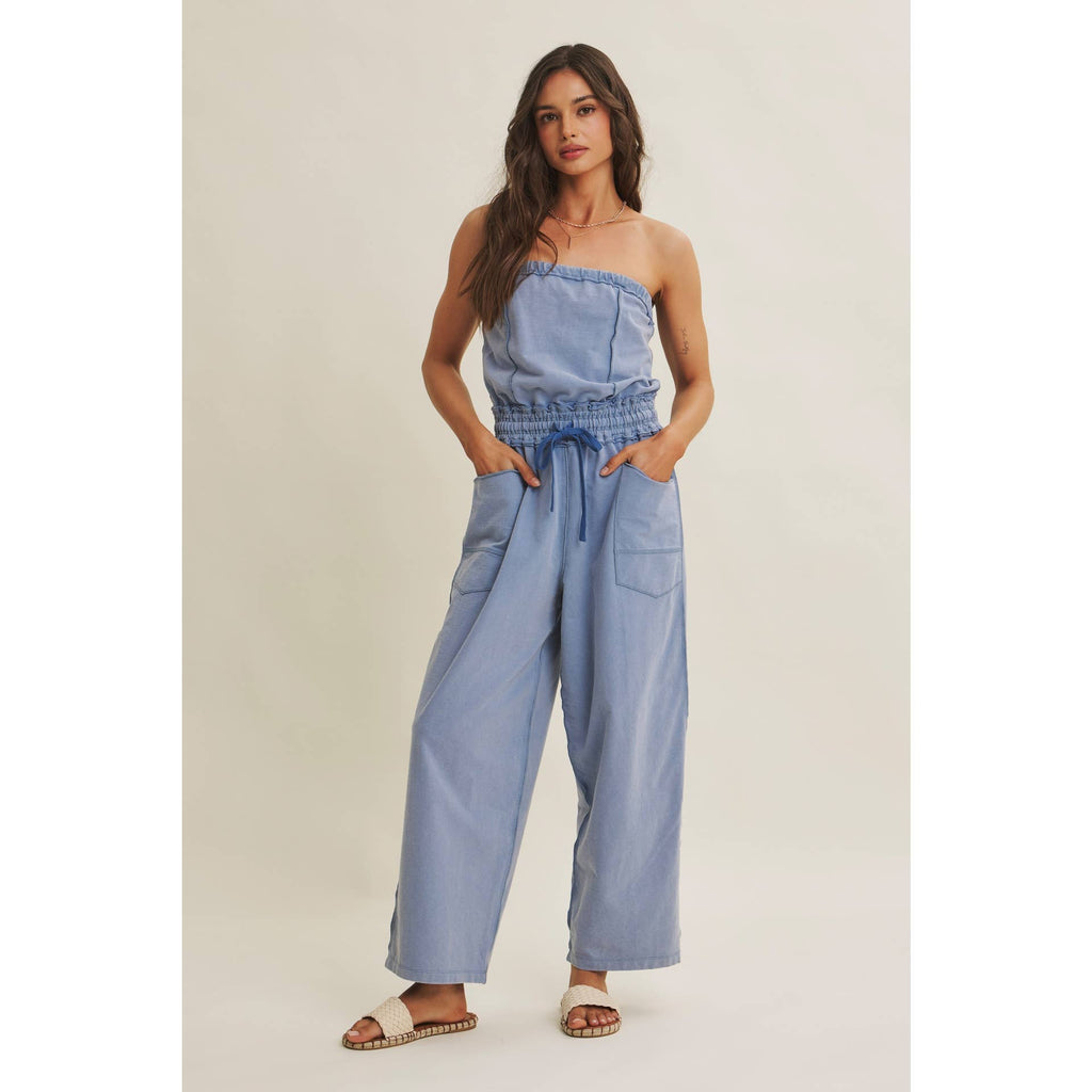 BEACH TOWN WEEKEND MINERAL-WASHED STRAPLESS JUMPSUIT