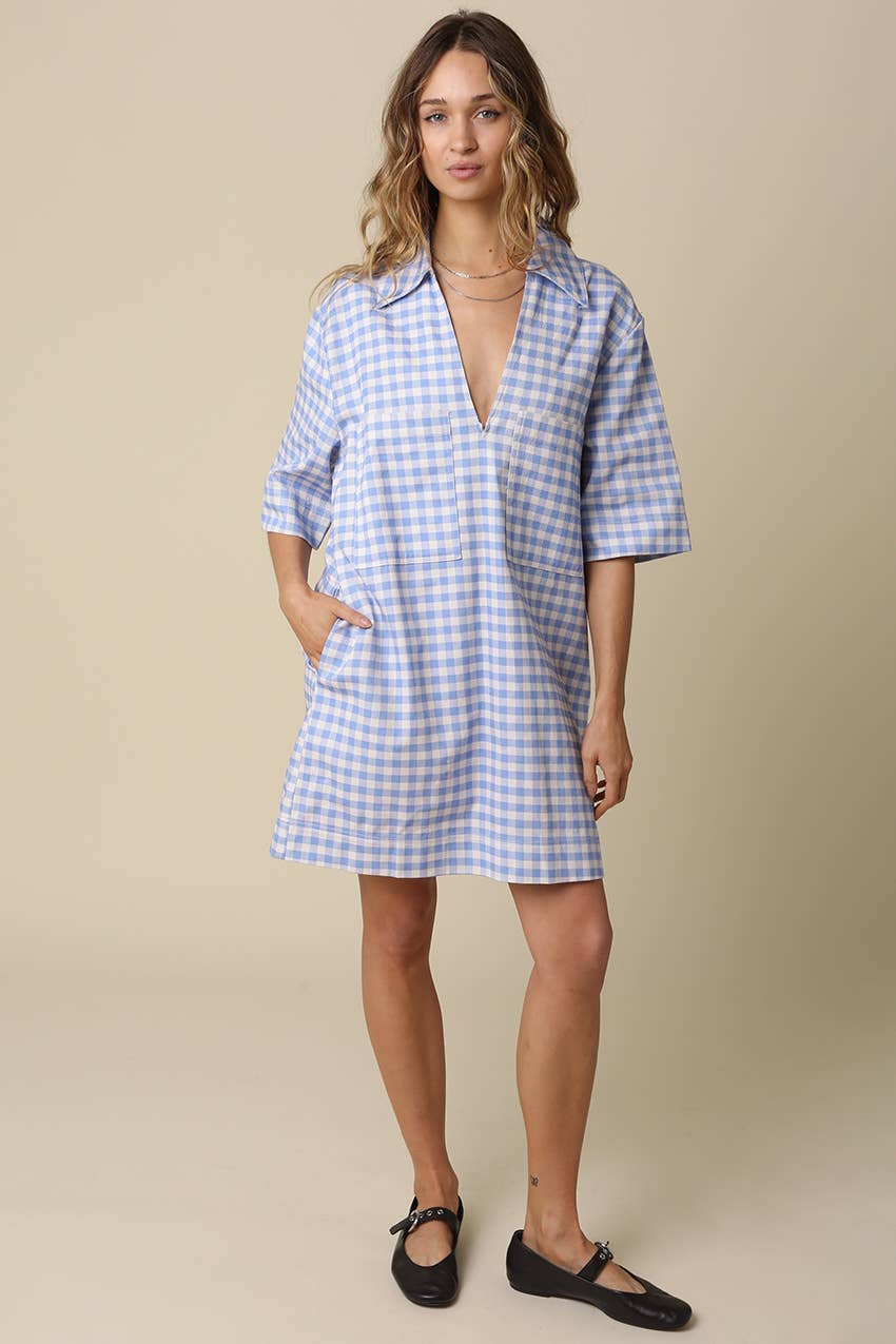 Tia Gingham Oversized Shirt Dress