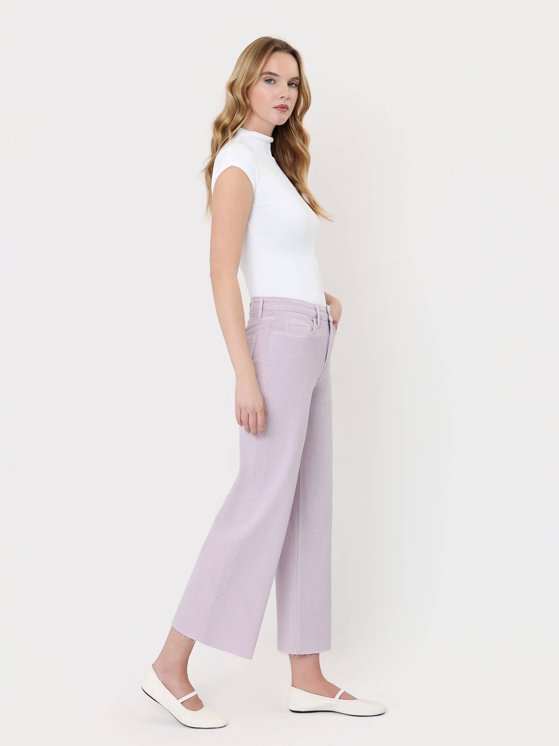 HIGH RISE LAVENDER COLOR CROP WIDE LEG JEANS T5894LVD