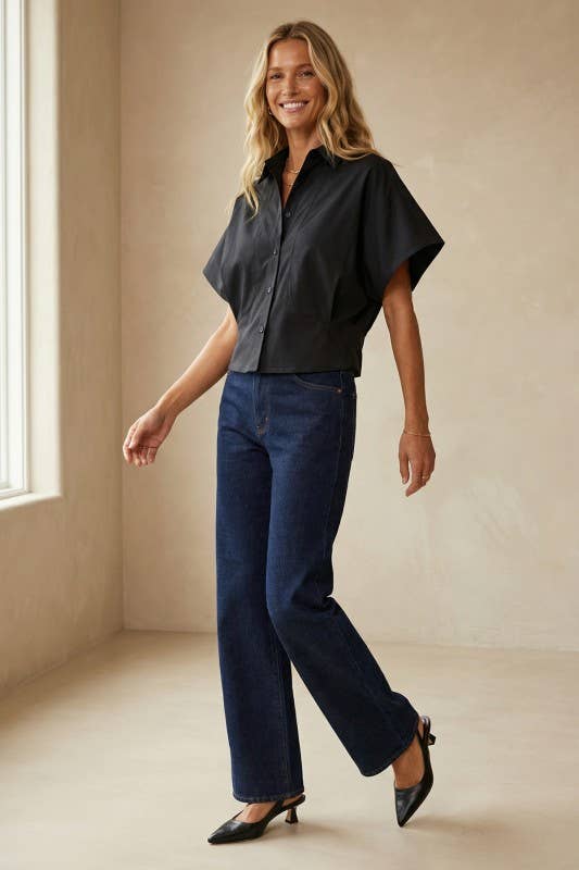 Tailored Taffeta Short Sleeve Blouse