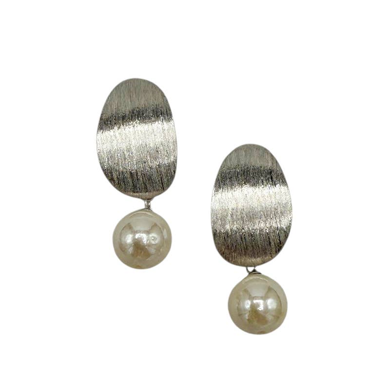378-01-S | TEXTURED BRUSH MATTE SILVER OVAL DROP EARRING