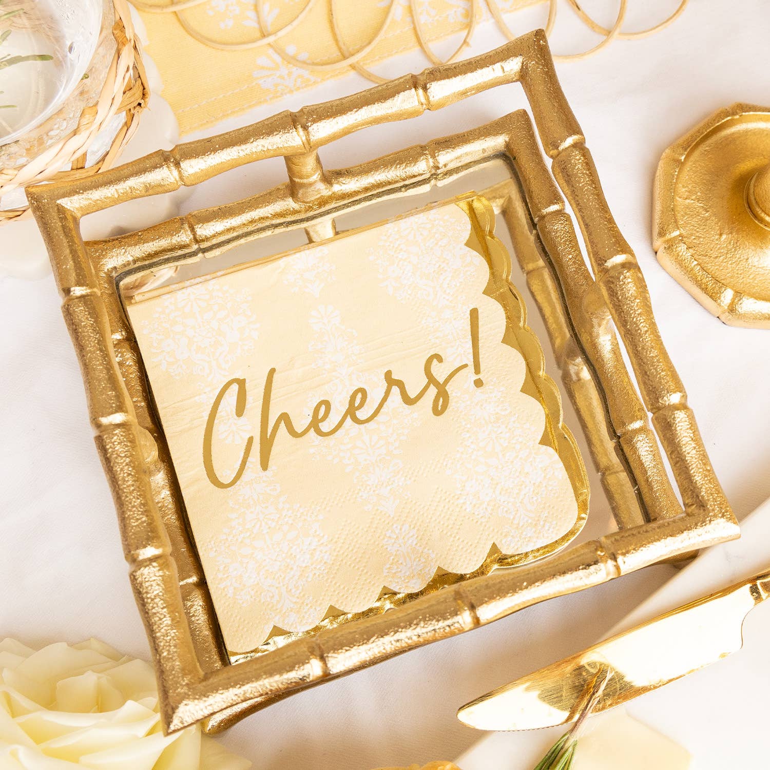 Golden Damask Paper Beverage Napkin Packs
