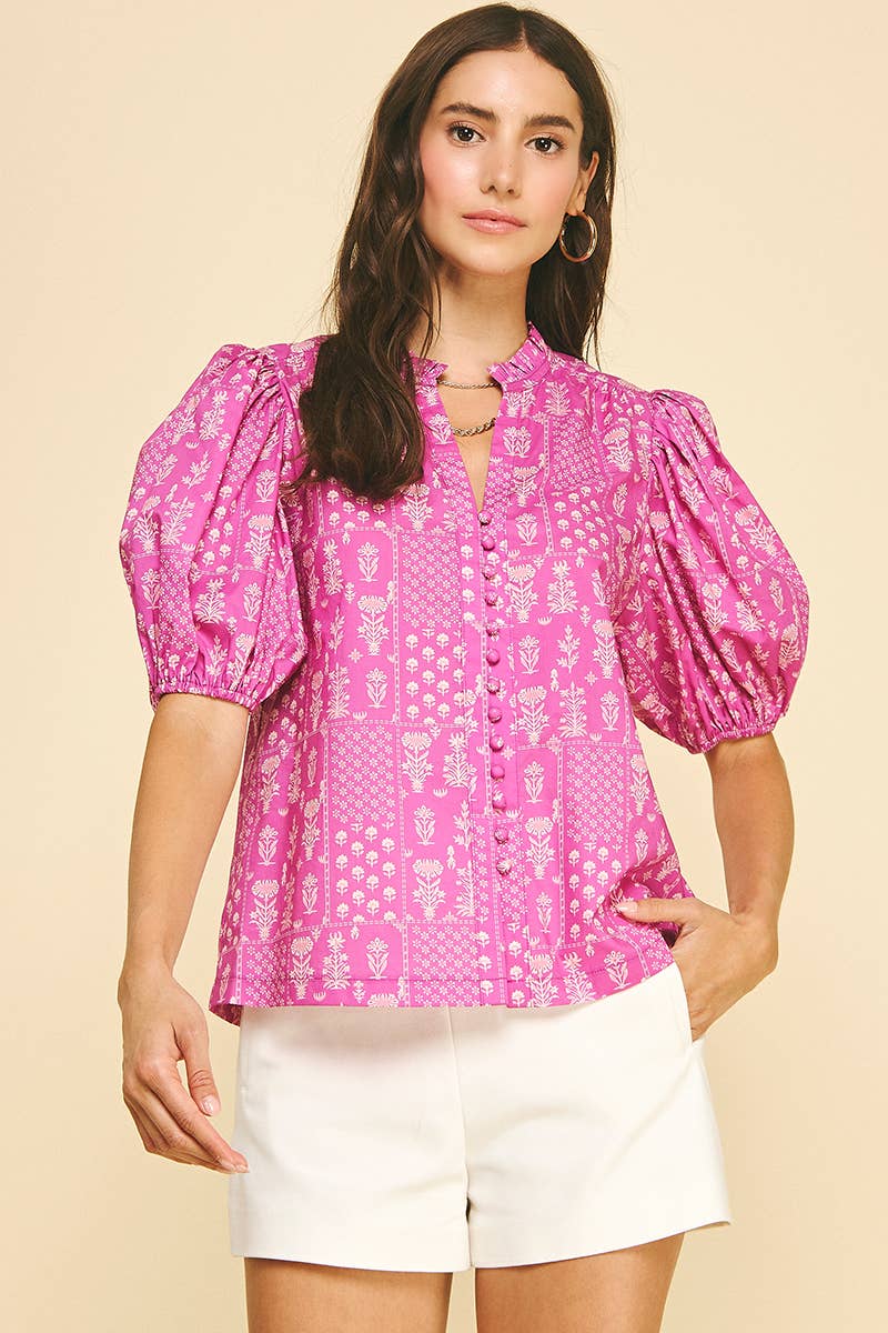FLORAL BUTTON DOWN BLOUSE TOP - 6138TC