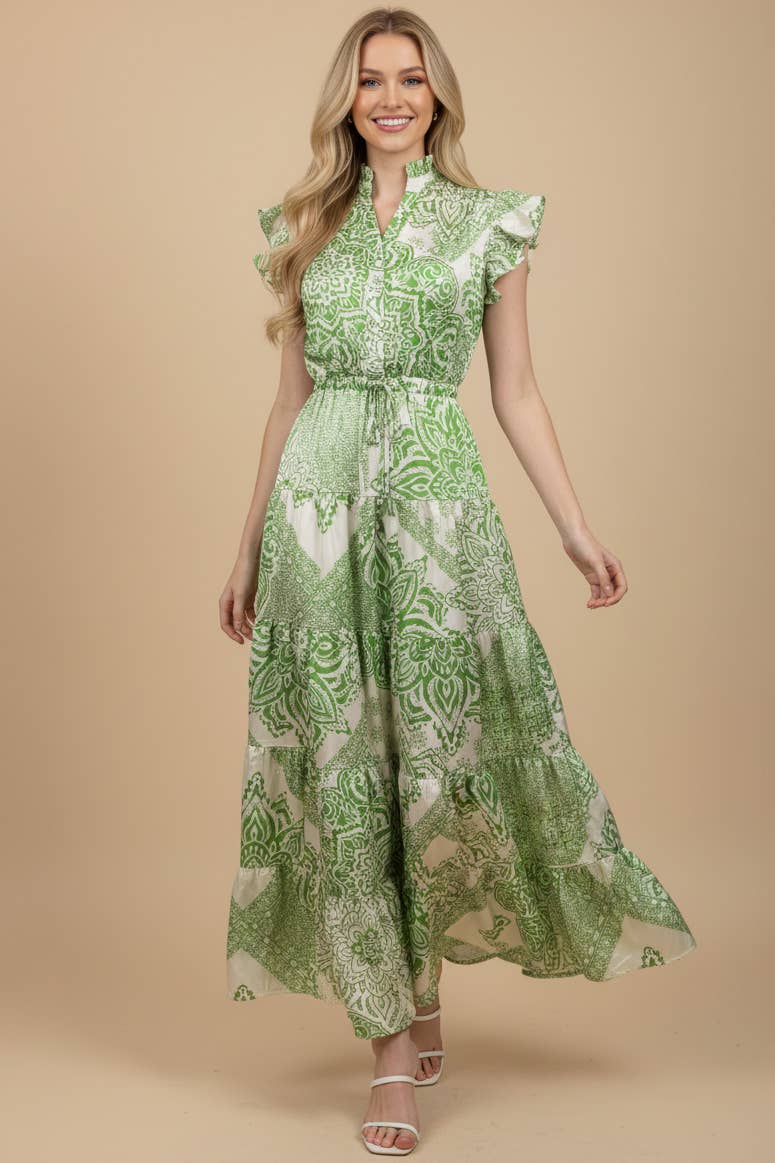 PAISLEY PRINT TIERED MAXI DRESS - 3775DW