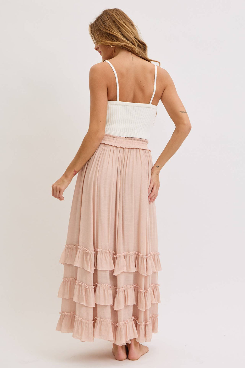 EASY FLOWY TIERED RUFFLE MAXI SKIRT