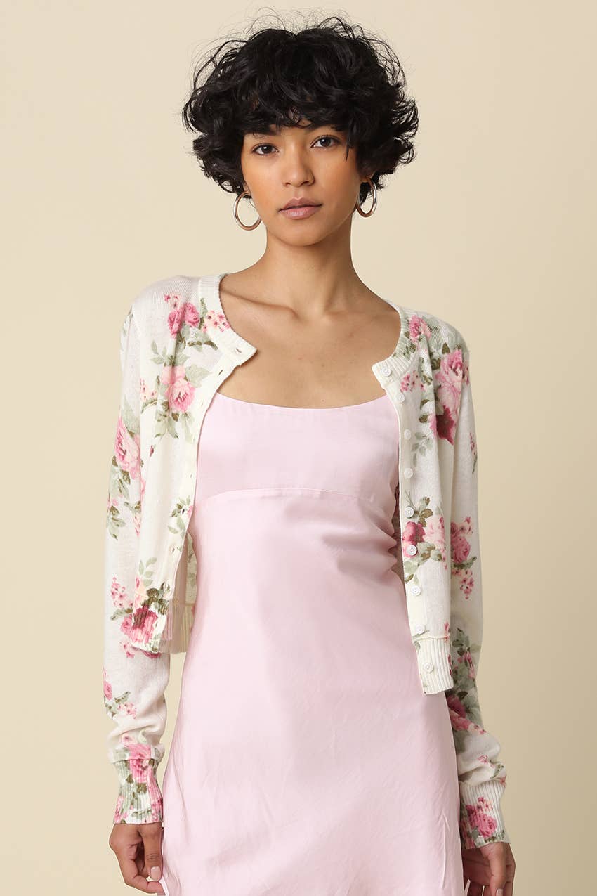 Delia Floral Cropped Cardigan