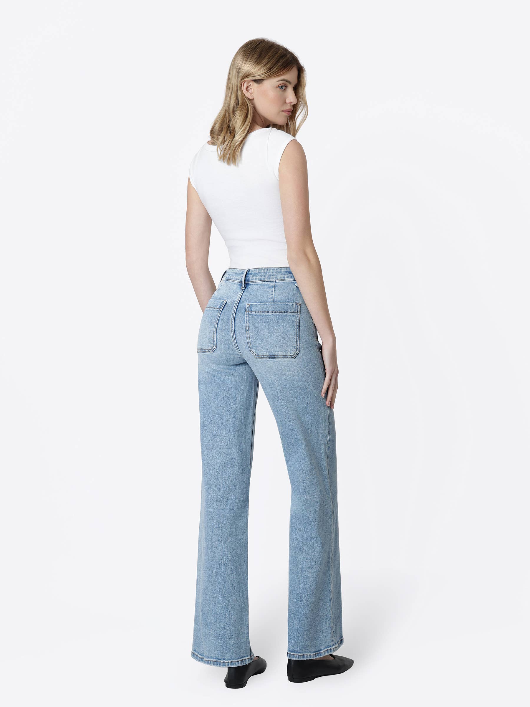 HIGH RISE PATCH POCKET PINTUCK WIDE JEANS LV2406