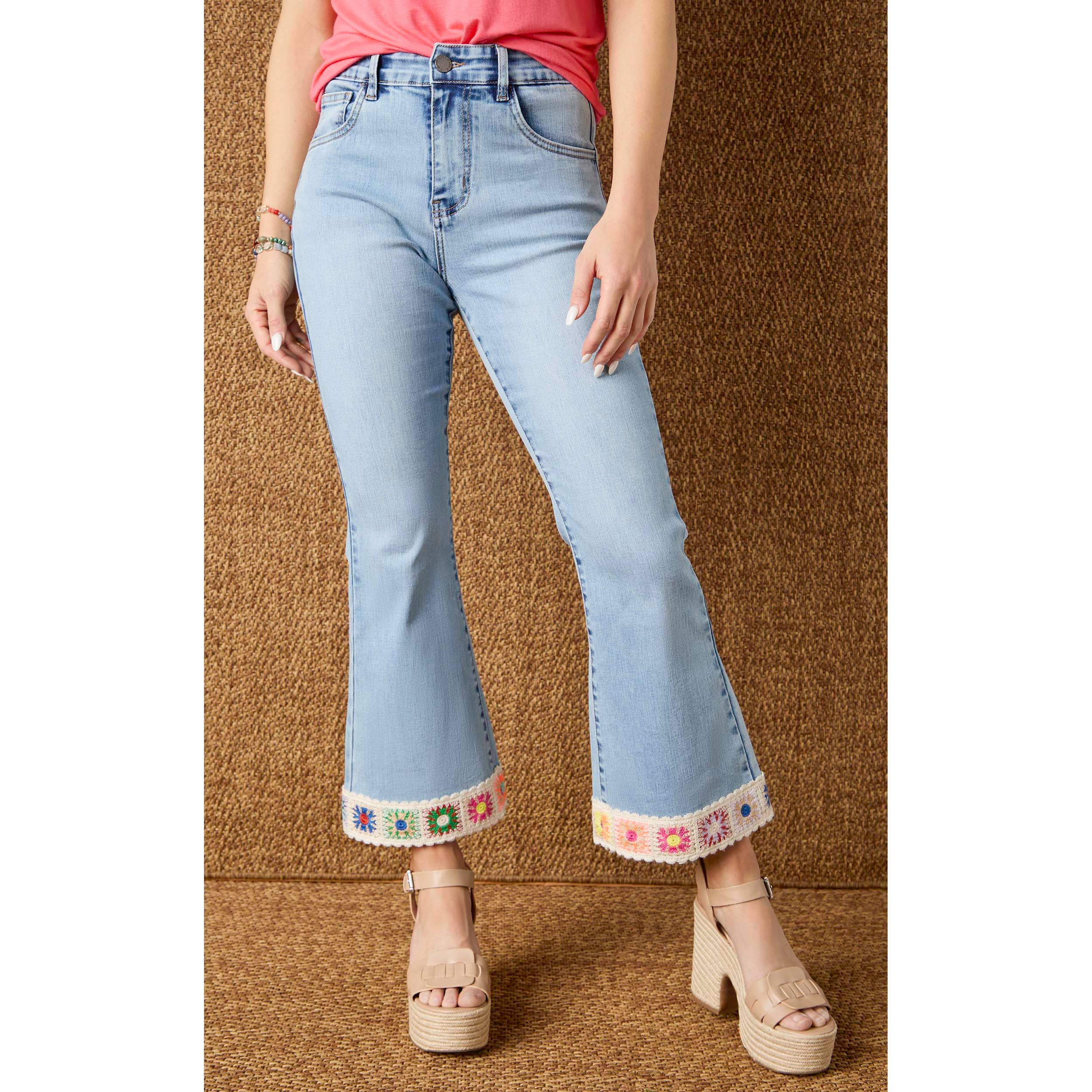 EverStretch Flare Crop with Crochet Floral Trim