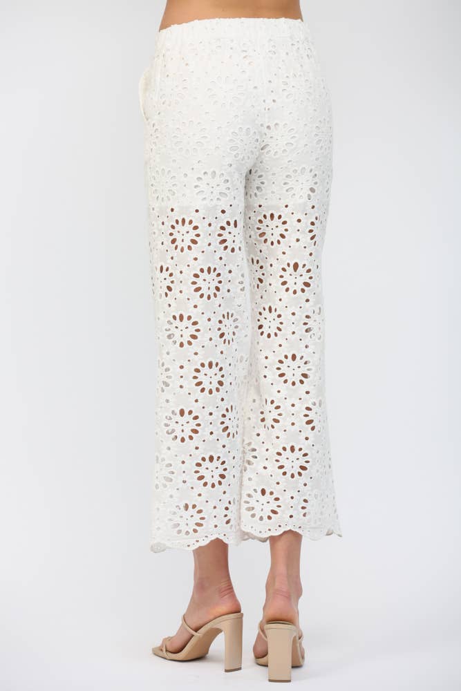 FLORAL EYELET LACE WIDE LEG CROPPED PANTS FP62036