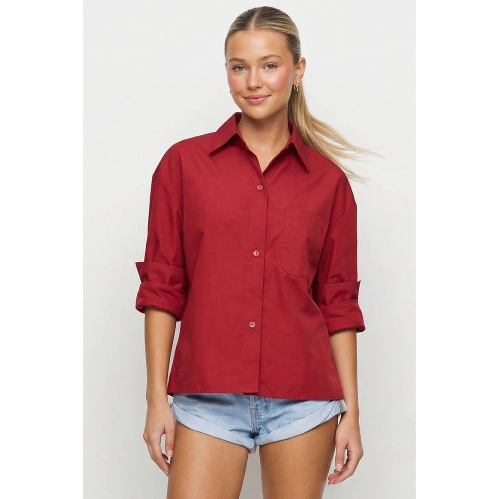 Rolled Sleeve Button Up Blouse