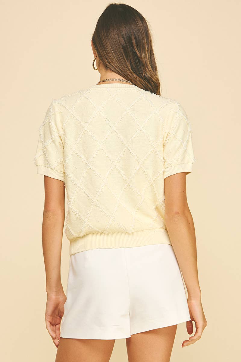 TEXTURED DIAMOND PATTERN KNIT CARDIGAN - 5956WM