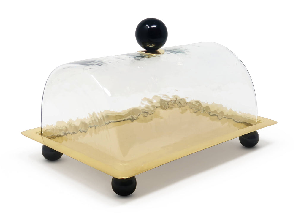 Rectangle Cake Dome Gold with Ball Knob - 10.2"L