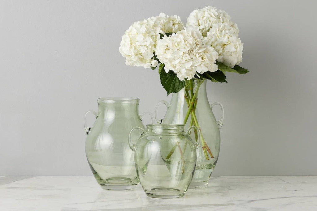 Glass Amphora Flower Vase, Small, Sage Green