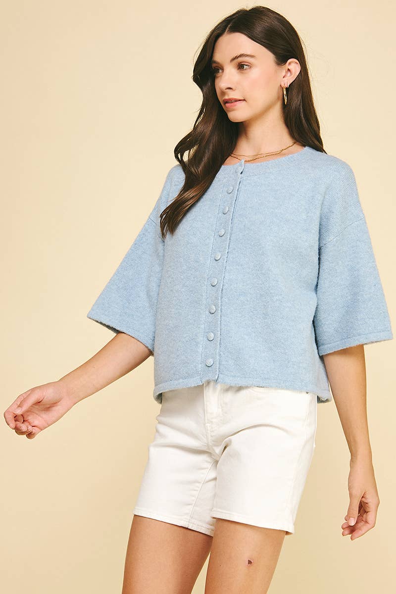 BUTTON DOWN SHORT SLEEVE SWEATER - 6752W