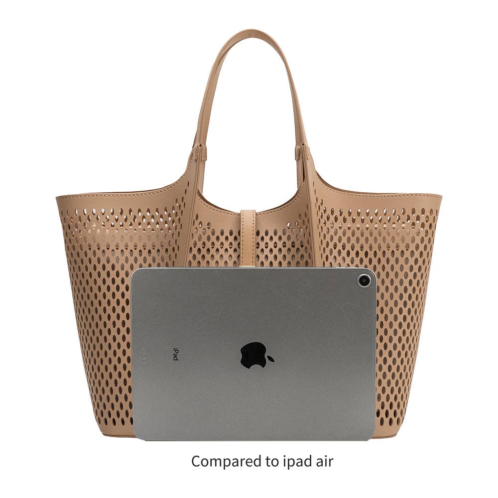 Malia Ivory Laser Cut Vegan Leather Tote Bag Pre-Order 3/30