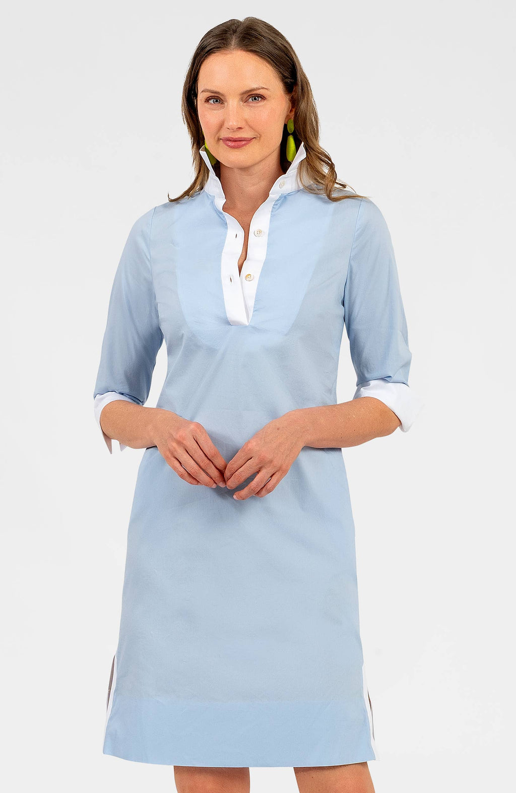 Cotton Shirt Tail Dress. - Solid