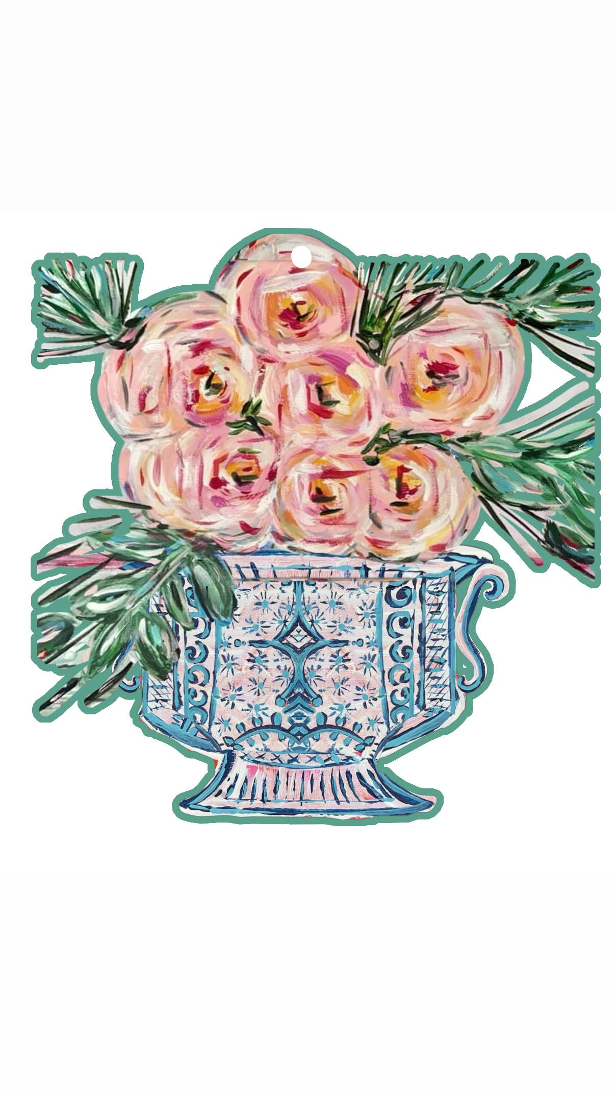 LARGE Designer Pink Roses in Ginger Jar Door Hanger