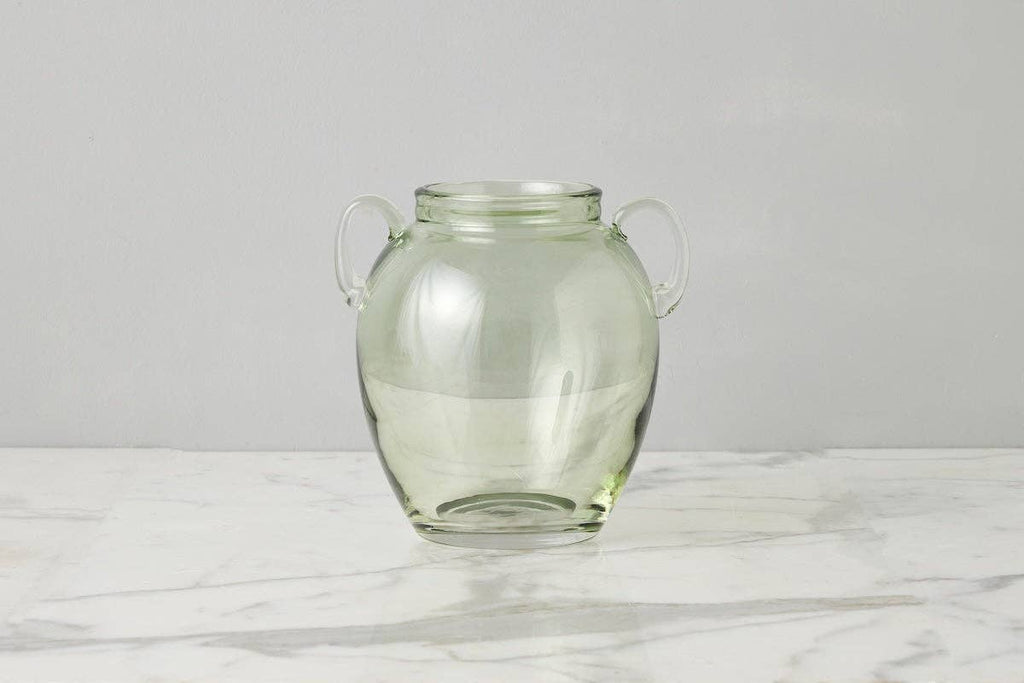 Glass Amphora Flower Vase, Small, Sage Green